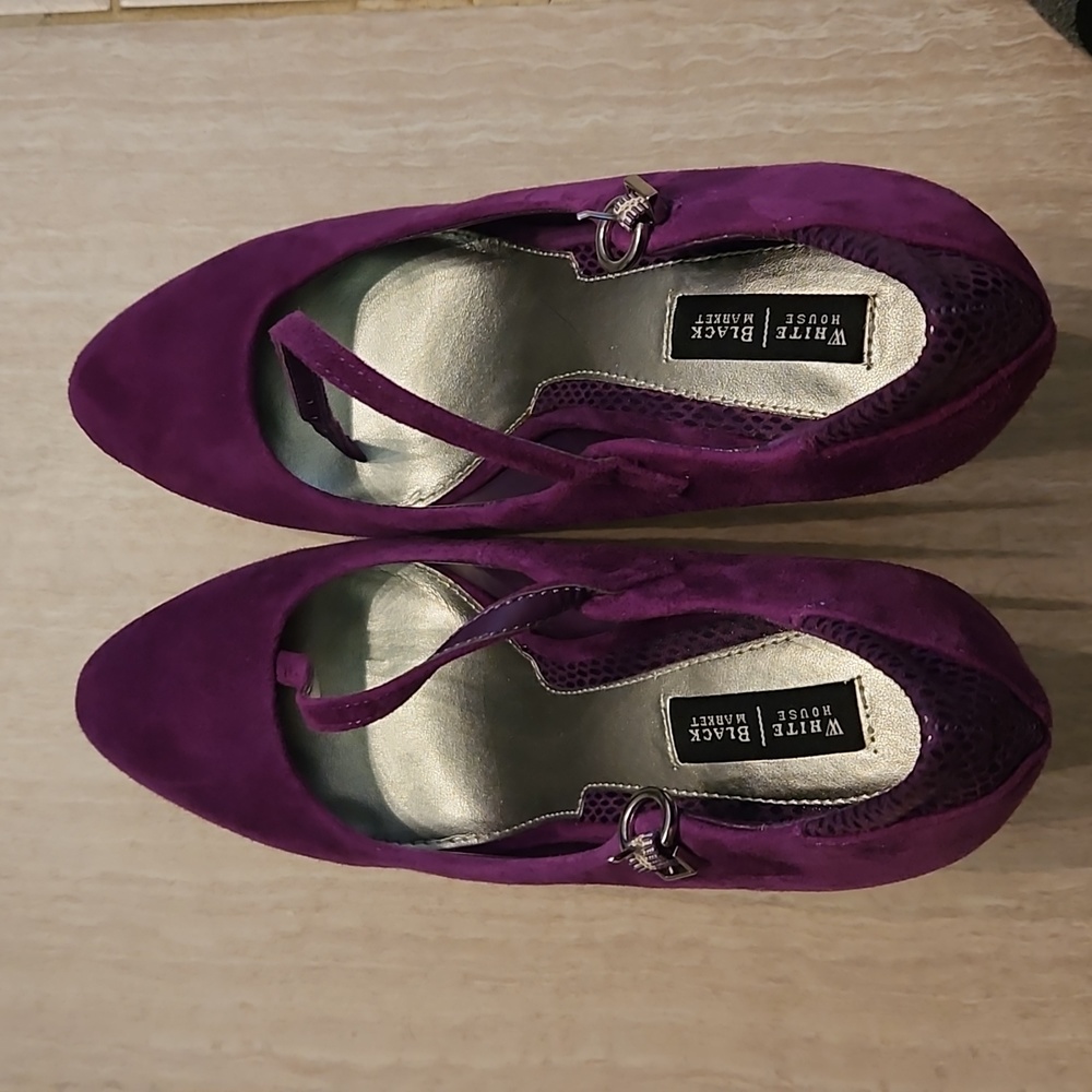 White House Black Market Purple Suede Heels